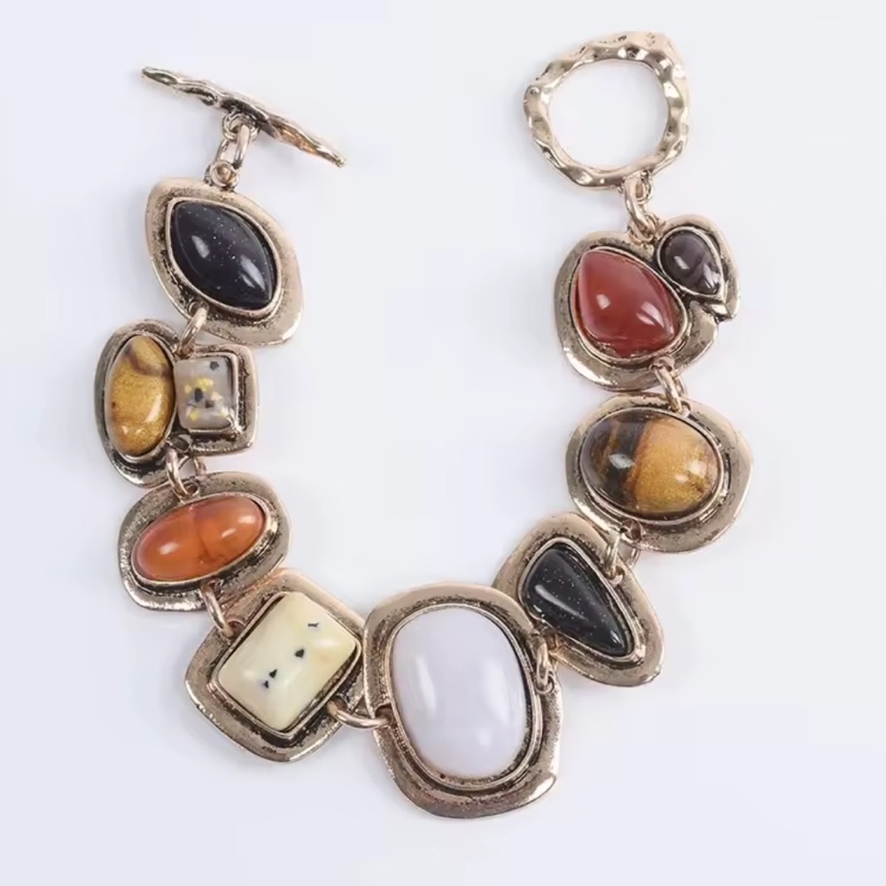 New! Vintage bohemian Multi-Stone Gold Bracelet